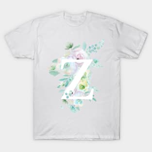 Botanical alphabet Z green and purple flowers T-Shirt